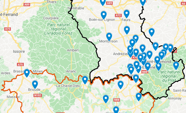 Carte des clubs de tennis de table