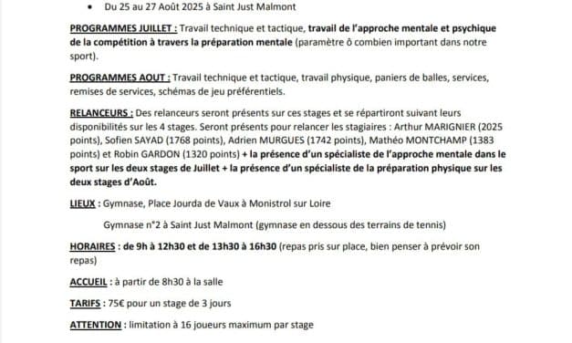 Stages de tennis de table de Jordan YAYA cet été